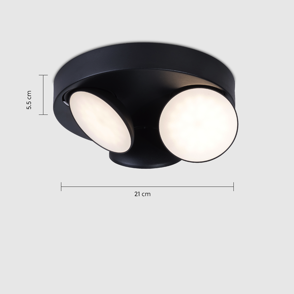 3 Light LED Round Ceiling Spotlight 3x 5W 3000K Dimmable Black