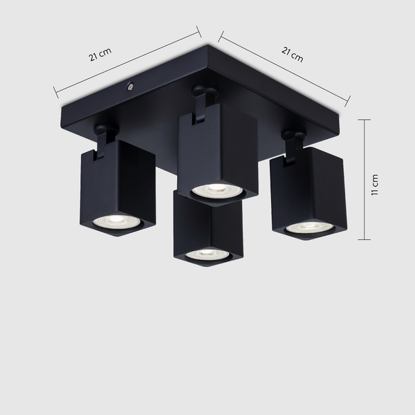 4 Light GU10 Square Spotlight 4x GU10 Black