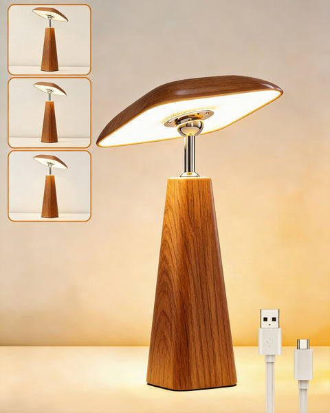 HARPER LIVING Rechargeable Table Lamp, Magnetic Touch Mushroom Bedside Light Dimmable, Portable Desk Lamp, Wood Colour
