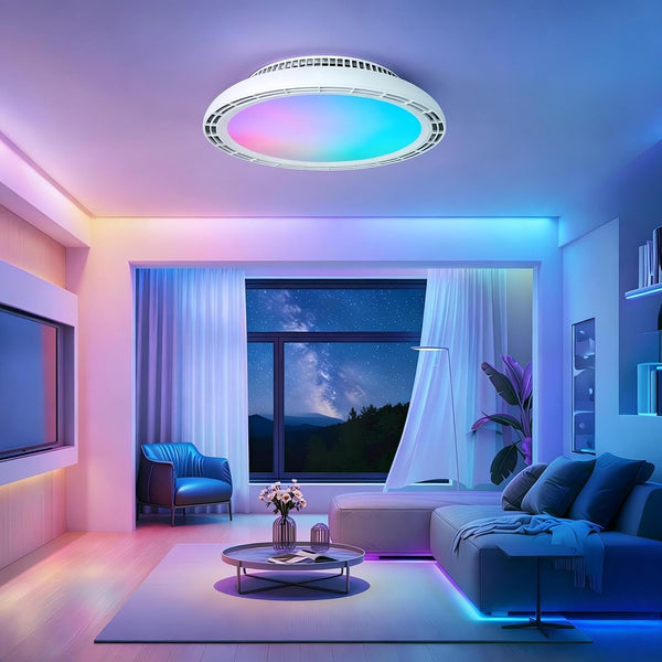 HARPER LIVING Ceiling Fan with Lights, Remote, RGB 3CCT Bladeless Silent Dimmable (3000k-6500k) 3 Fan Speeds