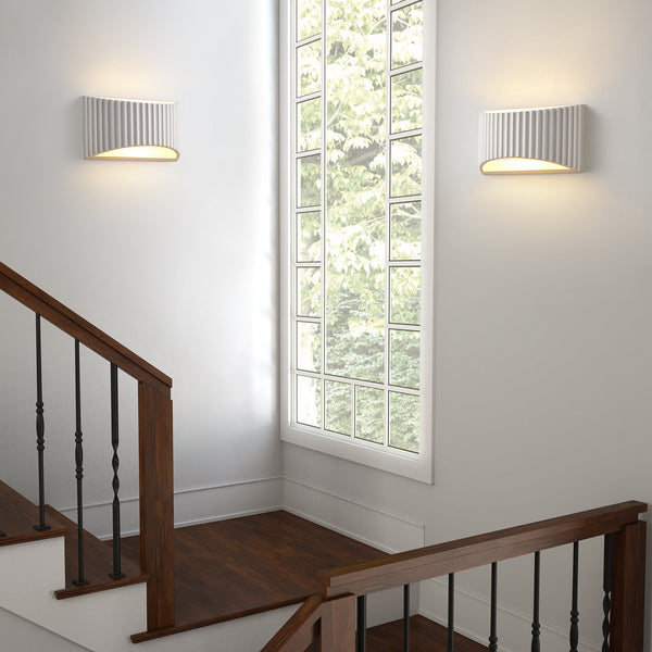 HARPER LIVING Modern Wall Light, Wave Pattern Shade, G9 Cap Type Up and Down Wall Lamp, White Ceramic Paintable Shade