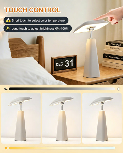 HARPER LIVING Rechargeable Table Lamp, Magnetic Touch Mushroom Bedside Light Dimmable, Portable Desk Lamp, Light Grey