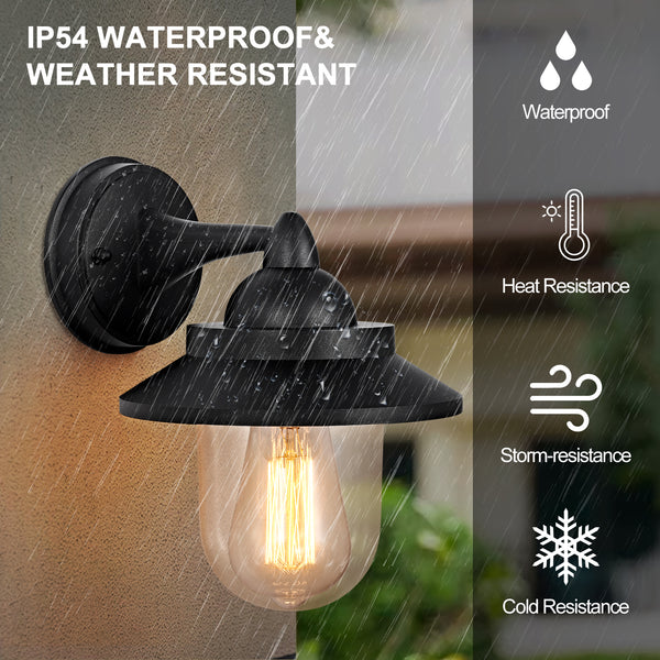 HARPER LIVING Outdoor Wall Light, E27 Outside Wall Lamp Mains Powered with Clear Shade, IP54 Weatherproof Aluminium, Retro Exterior light