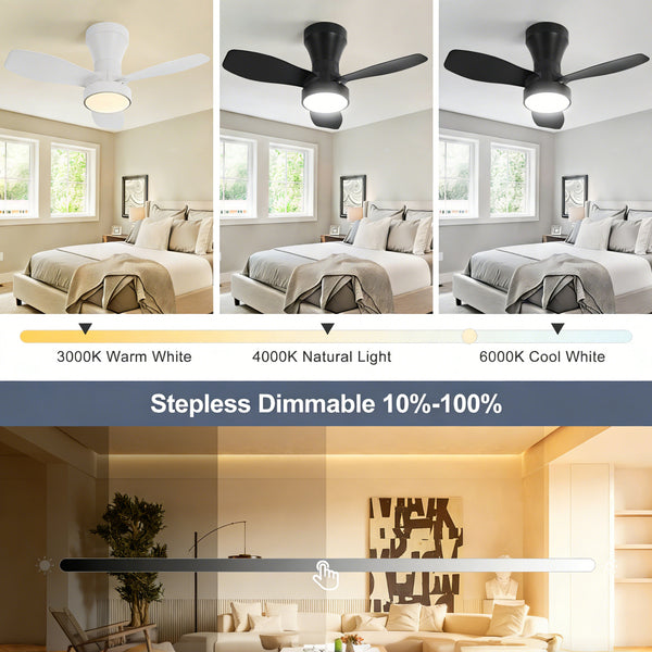 HARPER LIVING Ceiling Fan Light with Remote, 40W 2100LM LED Dimmable Fan Lamp, 3 Colours, 3 Speeds & 2 Timers, White