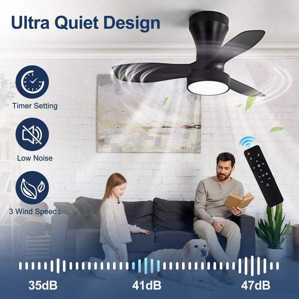 HARPER LIVING Ceiling Fan Light with Remote, 40W 2100LM LED Dimmable Fan Lamp, 3 Colours, 3 Speeds & 2 Timers, Black