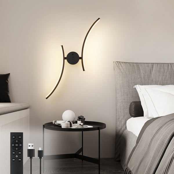 HARPER LIVING Battery Operated Wall Light, USB Rechargeable Wall Lamp with Remote & Touch Control, Modern Swirl Arm Wall Sconces