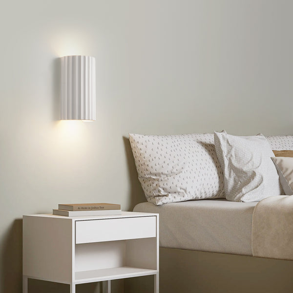 Modern Wall Light, 2xGU10 Cap Up and Down, White Ceramic, Wave Pattern