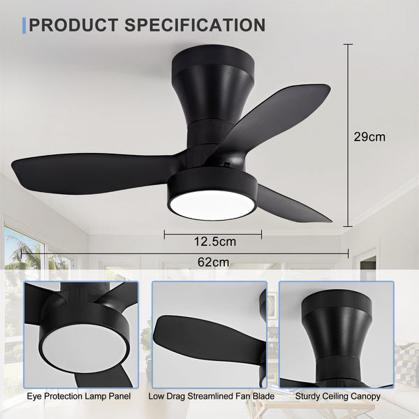 HARPER LIVING Ceiling Fan Light with Remote, 40W 2100LM LED Dimmable Fan Lamp, 3 Colours, 3 Speeds & 2 Timers, Black