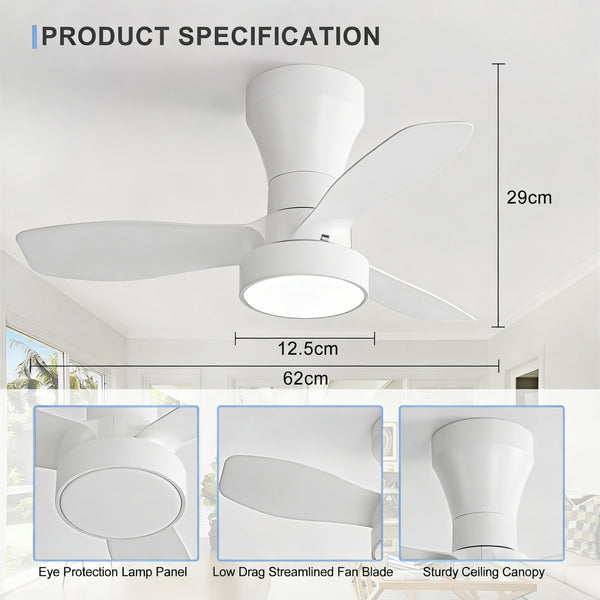 HARPER LIVING Ceiling Fan Light with Remote, 40W 2100LM LED Dimmable Fan Lamp, 3 Colours, 3 Speeds & 2 Timers, White