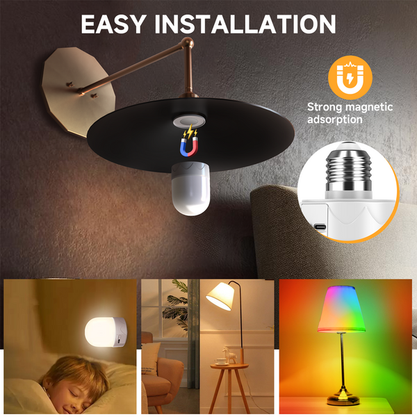 HARPER LIVING USB Rechargeable LED Bulb with Remote, E27 Screw & Magnetic, Dimmable 9 Colours RGB Light Bulbs, 2 Pack