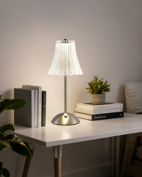 HARPER LIVING Rechargeable Table Lamp, Bedside Reading Light Satin Nickel Finish, Cordless Touch Lamps, Bedroom, Living Room