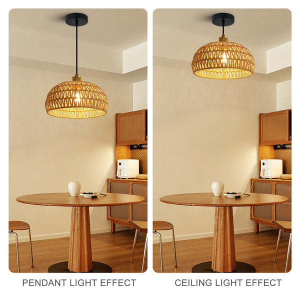 HARPER LIVING Easy Fit Handwoven Rope Ceiling Light Shade with Reducer Ring, E27/B22 Yellow Woven Shade for Pendant Lights & Floor