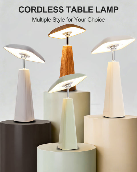 HARPER LIVING Rechargeable Table Lamp, Magnetic Touch Mushroom Bedside Light Dimmable, Portable Desk Lamp, Wood Colour