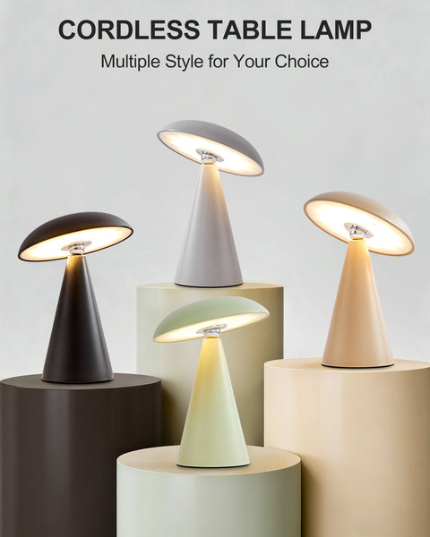 HARPER LIVING Rechargeable Table Lamp, Magnetic Touch Mushroom Bedside Light Dimmable, Portable Desk Lamp, Matt Light Grey