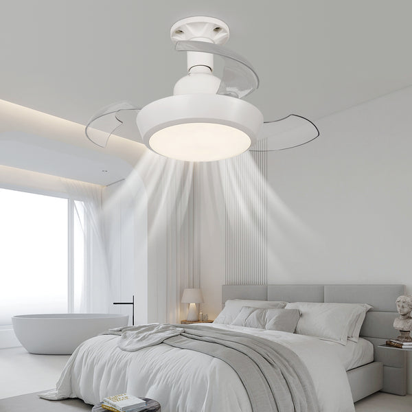HARPER LIVING Ceiling Fans with Lights, E27 Screw in Fan Lamp with 3 Retractable Blades, 30W 1400LM Dimmable White