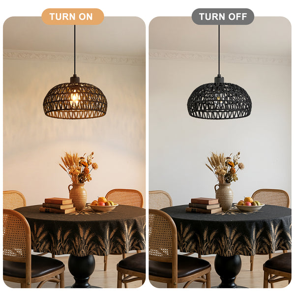 HARPER LIVING Easy Fit Handwoven Rope Ceiling Light Shade with Reducer Ring, E27/B22 Black Woven Shade for Pendant Lights & Floor