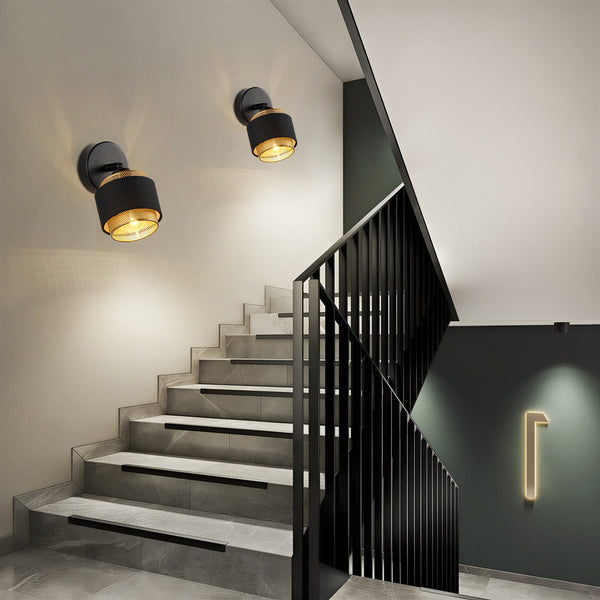 HARPER LIVING Black & Gold Wall Light, Modern Wall Lamp Indoor E14 Socket, Rotatable, Metal Mesh & Fabric Shade