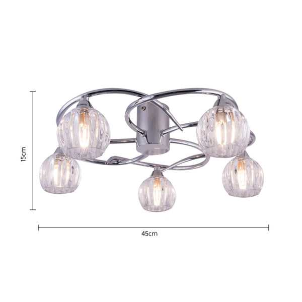 BOLLA LED 5-Lights Ceiling Light, Polished Chrome, Warm White (3000K)