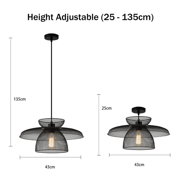 HARPER LIVING Black Pendant Ceiling Light with Metal Mesh Shade, Pendant Light for Kitchen Hallway Living Room Dining room