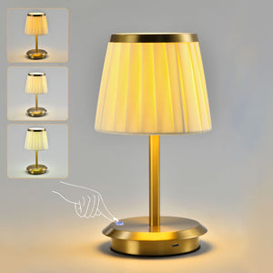 Bedside Lamps, Vintage Touch Table Lamp with Linen Fabric Shade, Gold