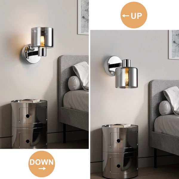 HARPER LIVING Modern Wall Light, Indoor Wall Lamp with Chrome Finish & Smoked Glass Shade, Wall Sconce Lights