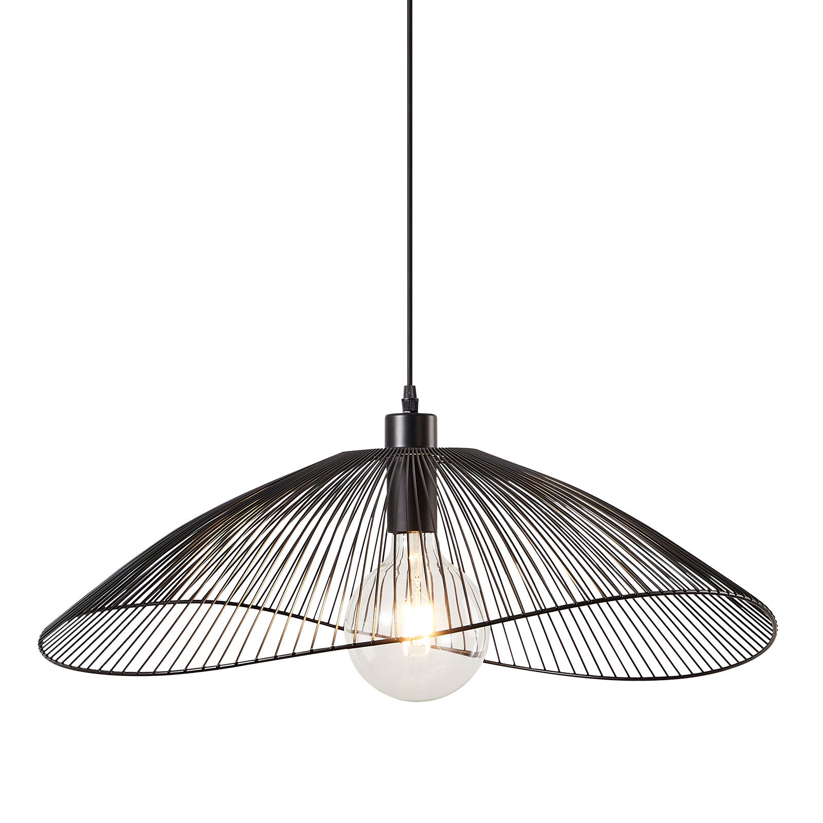 Single Black Pendant Ceiling Light, 65cm Diameter Adjustable Height Decorative Shade Included