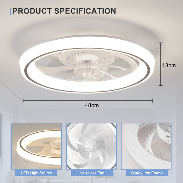 HARPER LIVING Modern Ceiling Fans with Lights and Remote, Dimmabl, 3 Colors Change/6 Speeds/Timing