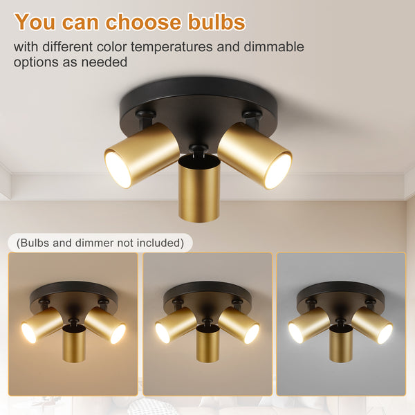 HARPER LIVING Ceiling Spotlights, GU10 Adjustable Spotlight Black & Gold, Rotatable Round Modern Ceiling Lighting