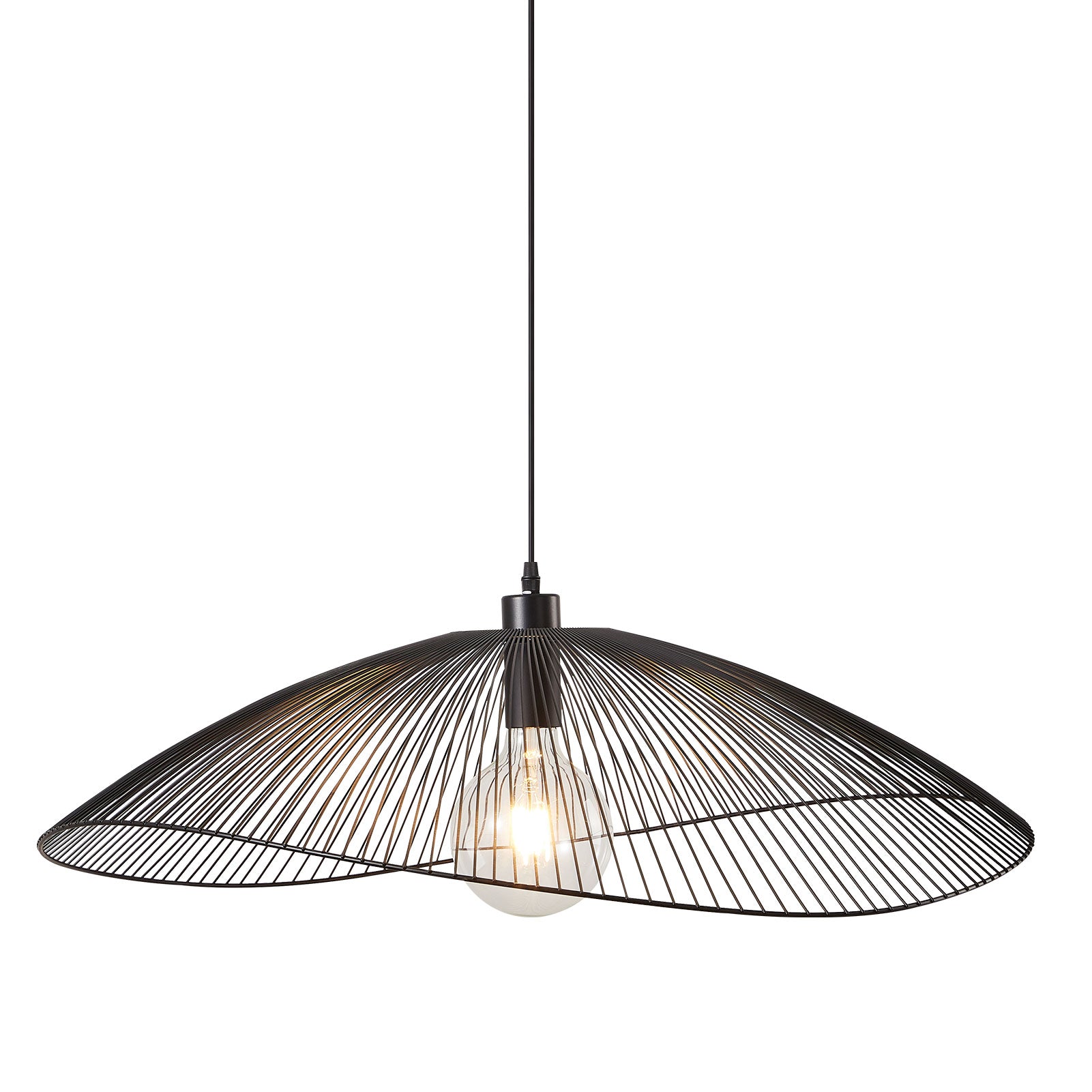 Single Black Pendant Ceiling Light, 80cm Diameter Adjustable Height Decorative Shade Included