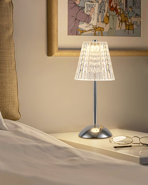 HARPER LIVING Rechargeable Table Lamp, Bedside Reading Light Polished Chrome Finish, Cordless Touch Lamps for Bedroom Living Room