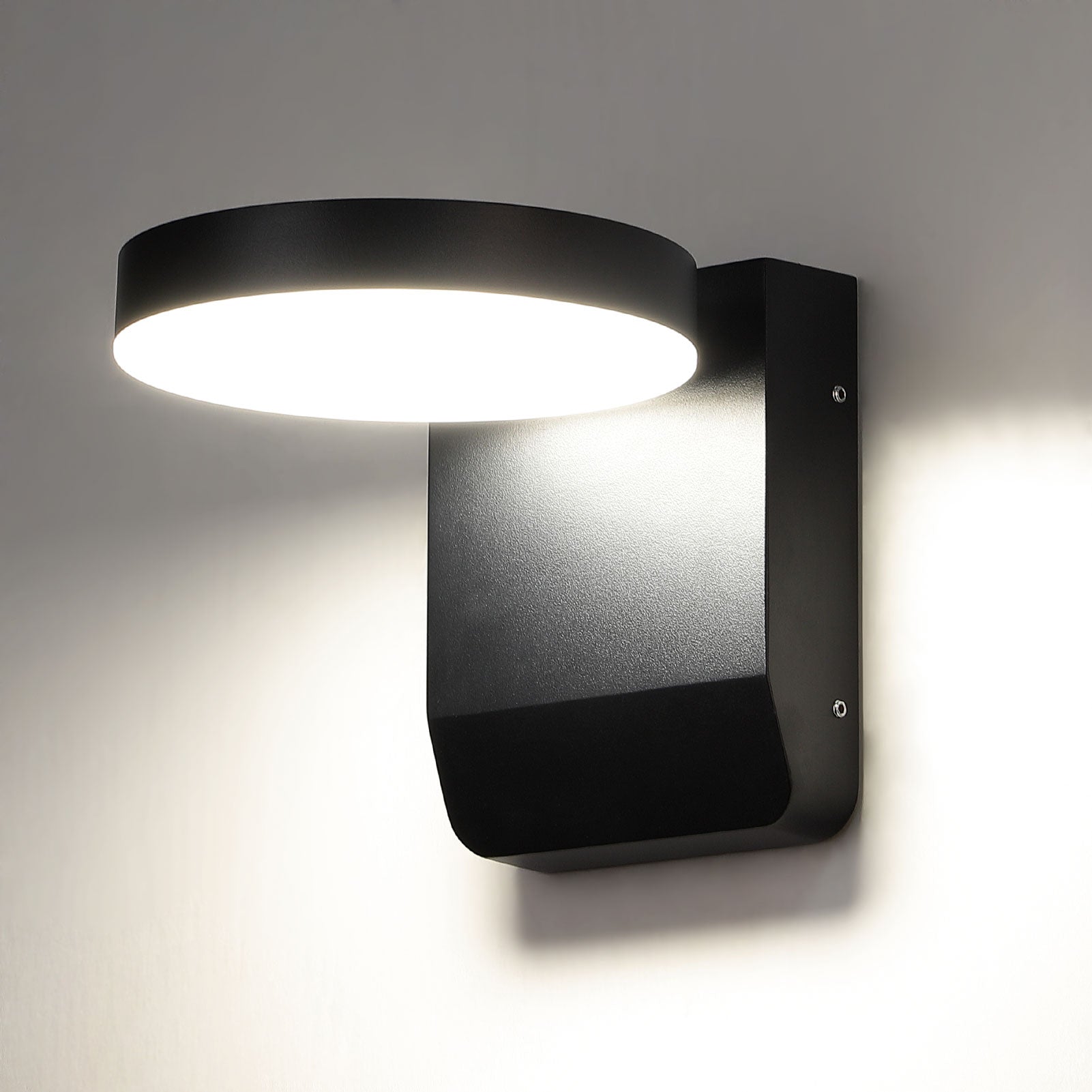 LED Black Outdoor Wall Light, Adjustable Round Light IP54, 20 Watts 1400 Lumens 4000K