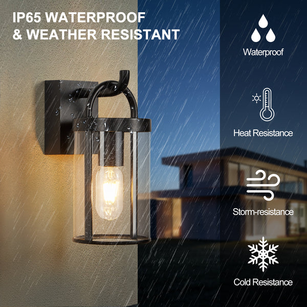 Black Outdoor Wall Light and Sconce with Cylinder Shade IP65 Weatherproof