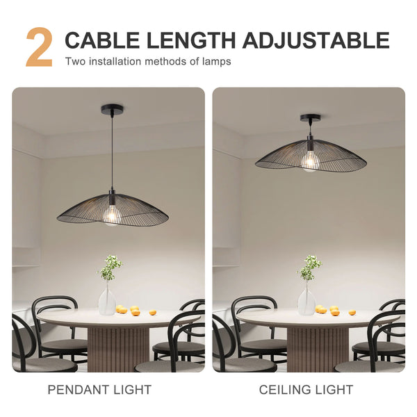 Single Black Pendant Ceiling Light, 80cm Diameter Adjustable Height Decorative Shade Included