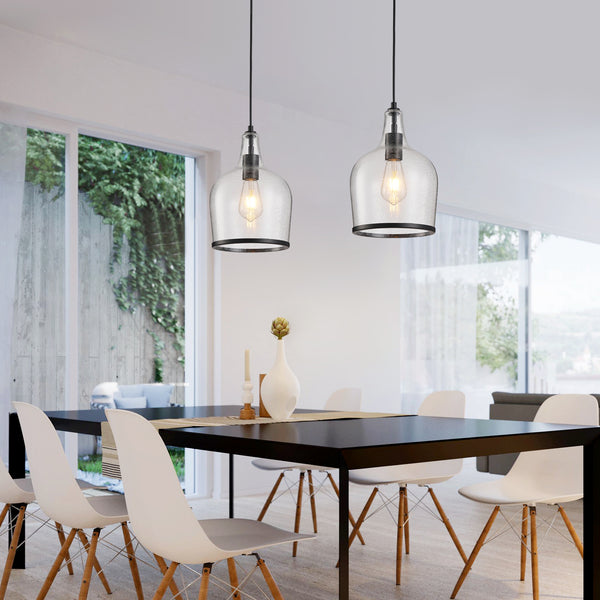 HARPER LIVING Pendant Ceiling Light, Matt Black Glass Pendant Lamp with Bubbles Glass Shade, Adjustable Drop (45-150cm)