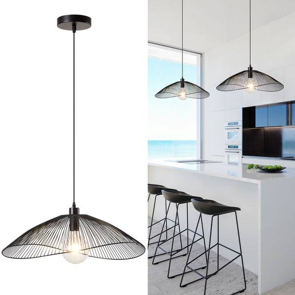 Single Black Pendant Ceiling Light, 65cm Diameter Adjustable Height Decorative Shade Included