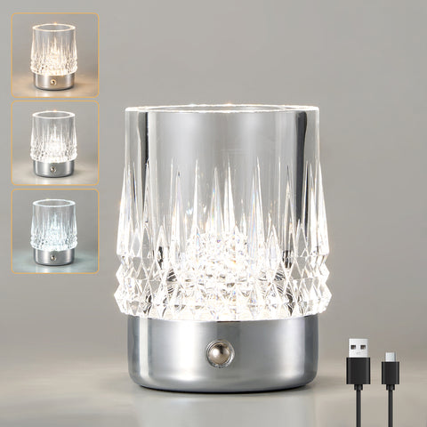 HARPER LIVING Rechargeable Table Lamp, Small Battery Operated Desk Lamp, Cylindrical Shade, Chrome Finish
