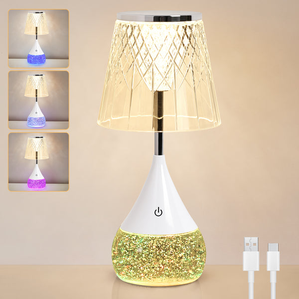 HARPER LIVING RGB Table Lamp, Water Base & 7-Colour Changing, Touch Control Mood Light, Dimmable, Diamond Cut Shade