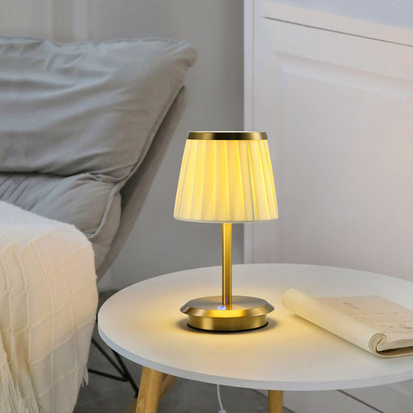 Bedside Lamps, Vintage Touch Table Lamp with Linen Fabric Shade, Gold