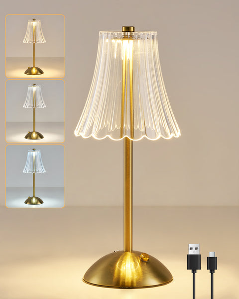 HARPER LIVING Rechargeable Table Lamp, Bedside Reading Light Polished Gold Finish, Cordless Touch Lamps, Bedroom, Living Room