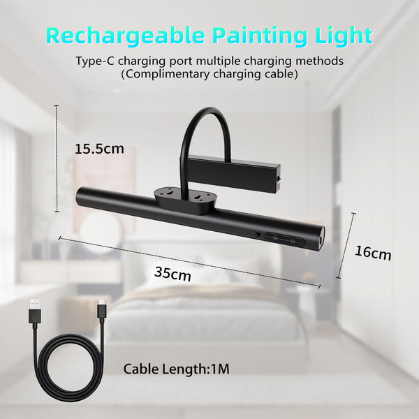 Rechargeable Picture Light with Remote, Dimmable and 3 Colour Temps, Battery Operated Wall Light