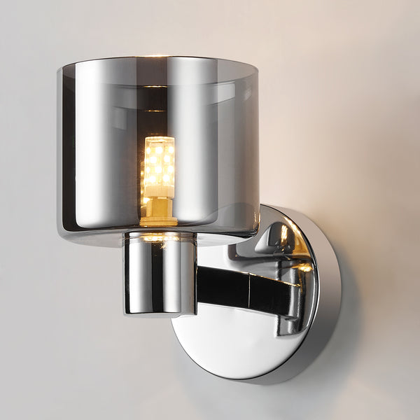 HARPER LIVING Modern Wall Light, Indoor Wall Lamp with Chrome Finish & Smoked Glass Shade, Wall Sconce Lights