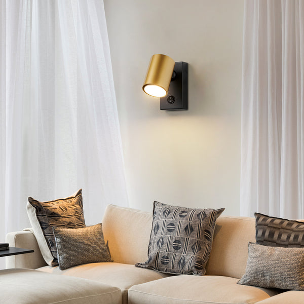 HARPER LIVING Adjustable Wall Spotlight with On/Off Switch, GU10 Rotatable Single Lamp - Matt Black & Gold Wall Light