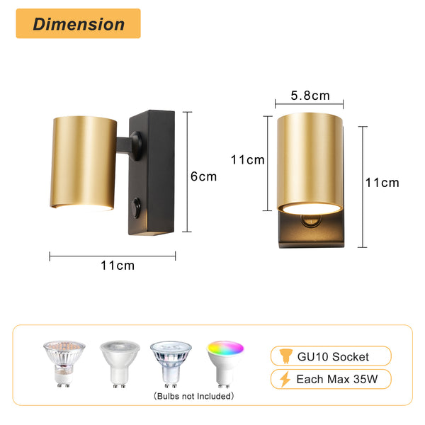 HARPER LIVING Adjustable Wall Spotlight with On/Off Switch, GU10 Rotatable Single Lamp - Matt Black & Gold Wall Light