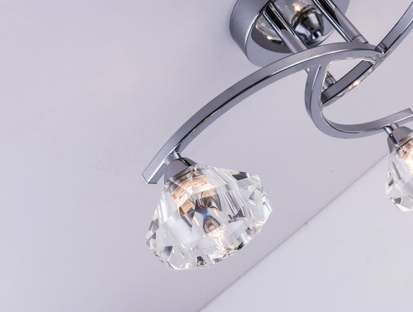 Spiral Semi-Flush Ceiling Light, 3 Lights Clear Glass Shades, Polished Chrome Finish