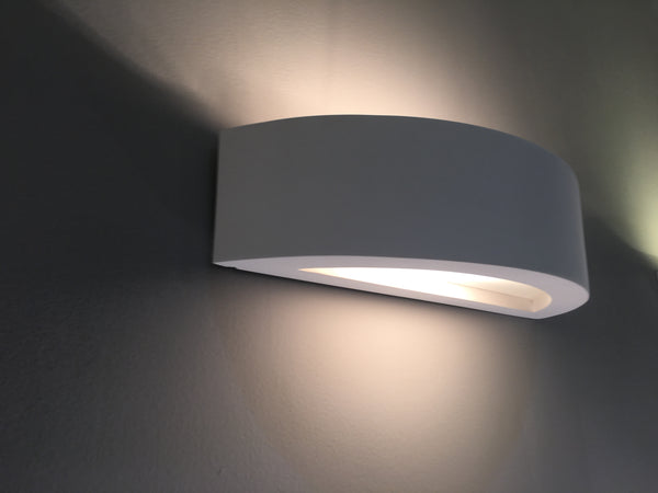 Ceramic Full Semi-Circle Wall Light, Up Light White Paintable Finish E14/SES socket (NO BULB)