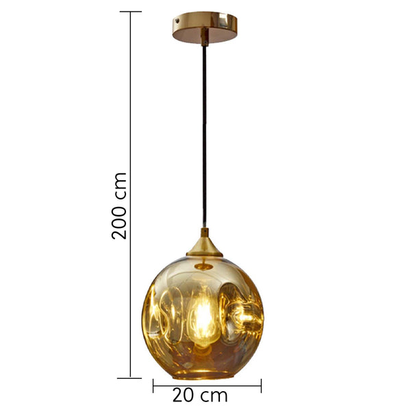 HARPER LIVING 1xE27/ES Pendant Ceiling Light, Champagne Finish, Dome Shade, 60 Watts Maximum, Adjustable Height