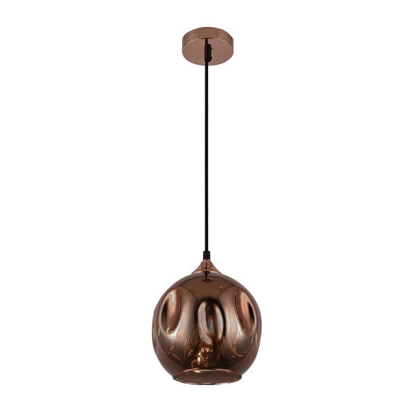 HARPER LIVING 1xE27/ES Pendant Ceiling Light, Rose Gold Finish, Dome Shade, 60 Watts Maximum, Adjustable Height