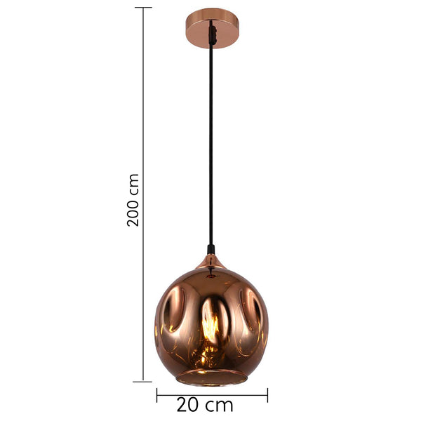 HARPER LIVING 1xE27/ES Pendant Ceiling Light, Rose Gold Finish, Dome Shade, 60 Watts Maximum, Adjustable Height