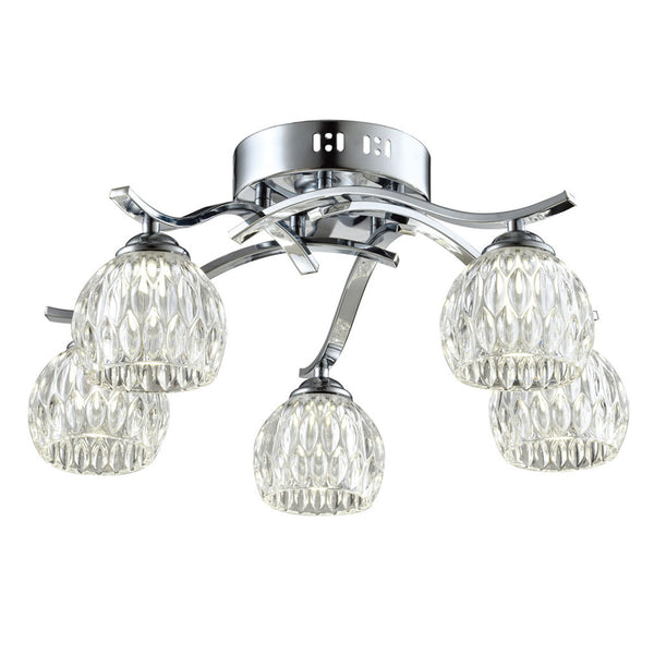 Modern 5 Light Semi-Flush Ceiling Light, G9 Cap Type, Polished Chrome Finish, Glass Shades Included, Bulbs Not Included