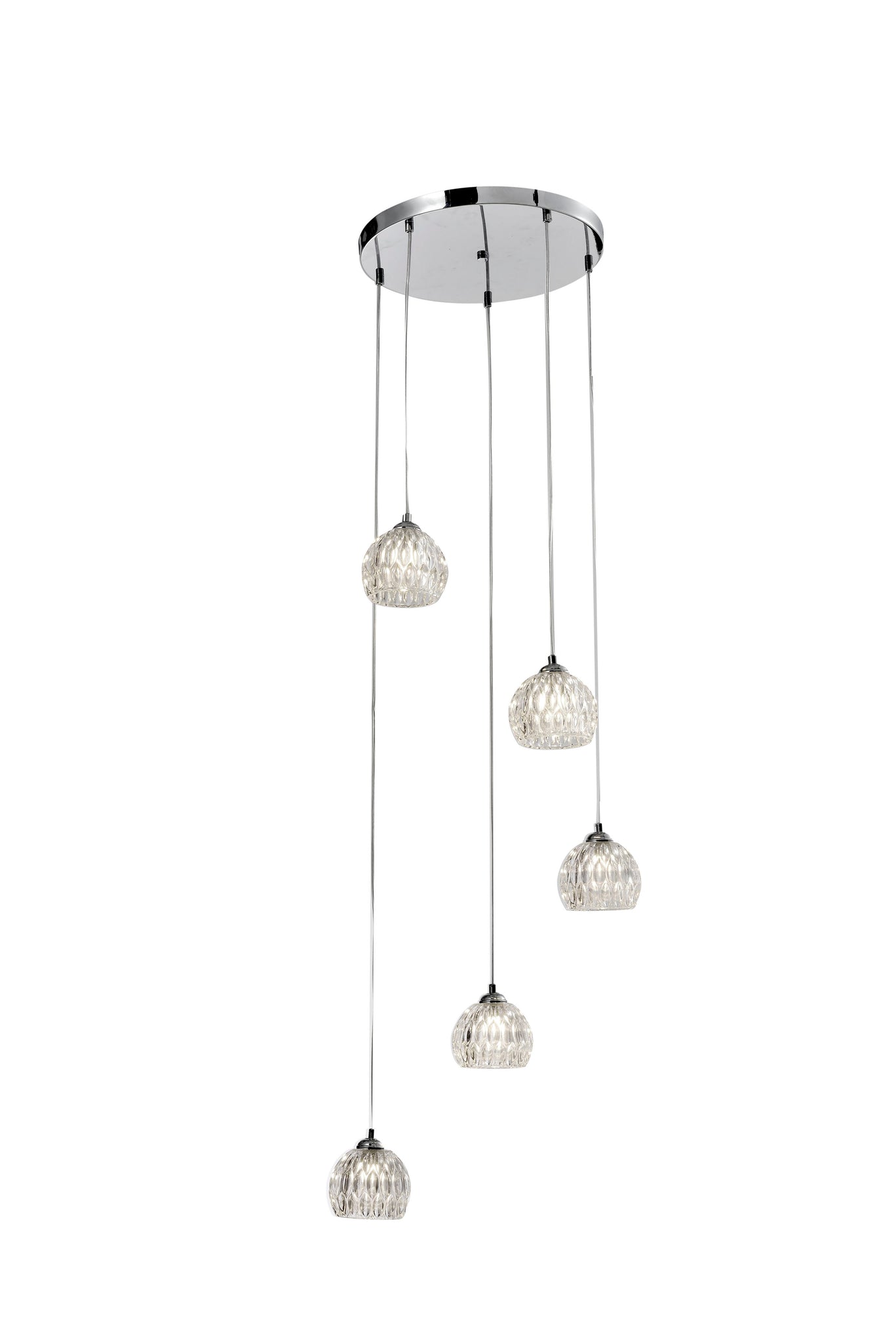 Modern 5 Light Pendant Ceiling Light, G9 Cap Type, Polished Chrome Finish, Glass Shades Included, Bulbs Not Included